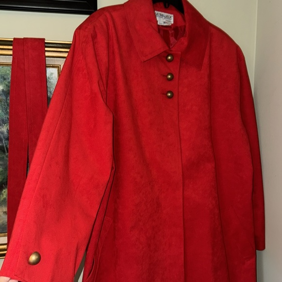 Red Long Suede Apres Ski Jacket Vintage XL 2X 16 Valentines Day Valentine - Picture 3 of 10